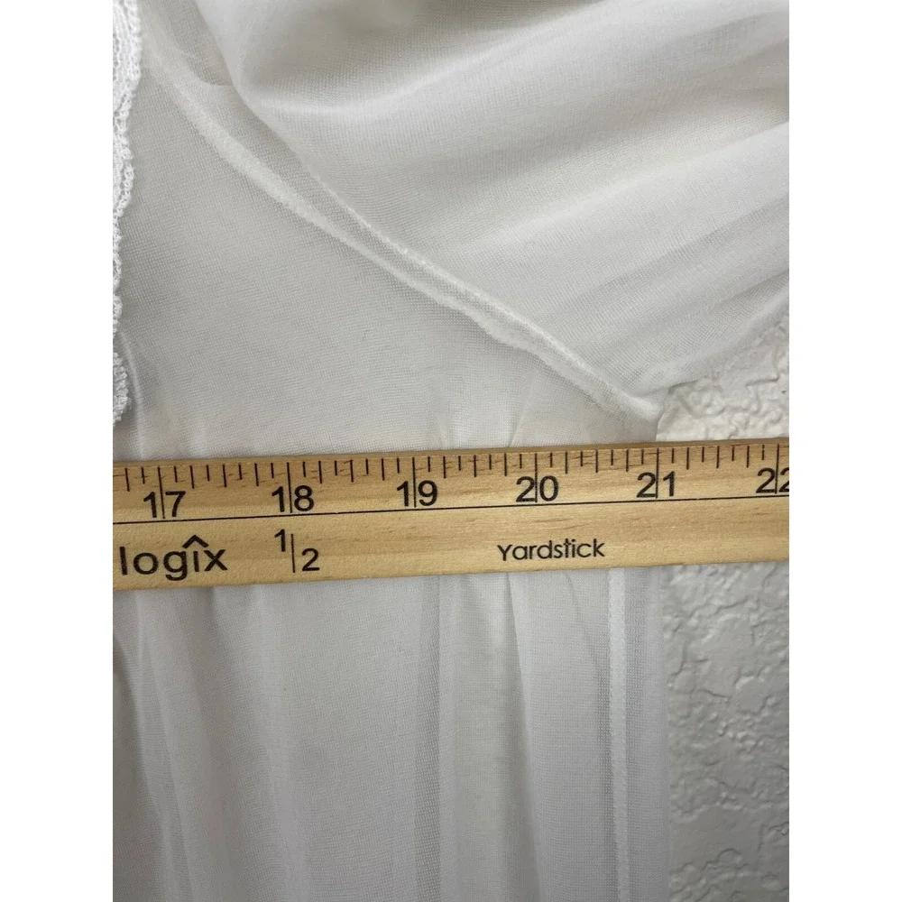 Vtg Miss Elaine CHIFFON PEIGNOIR Robe HOUSECOAT Large White Sheer Union Made USA
